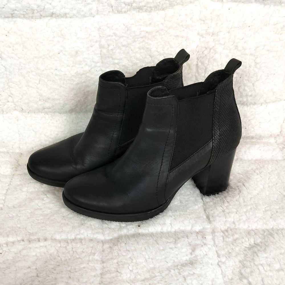 Bata Real Leather Block Heel Ankle Boot Black‎ Chelsea Boots